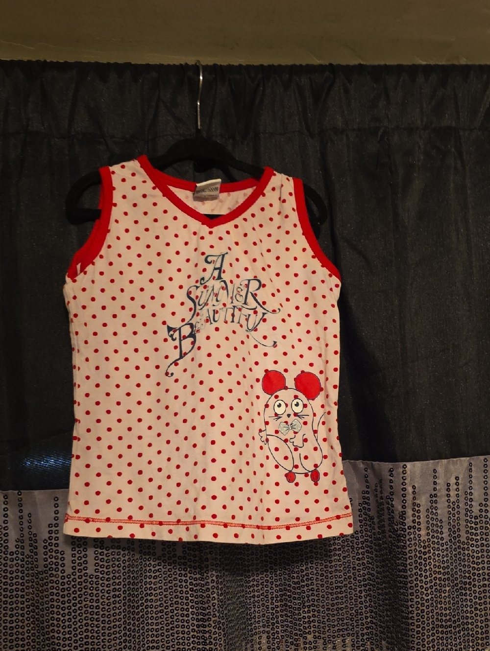 Girls White & Red Polka Dot Tank Top with Character Graphic
